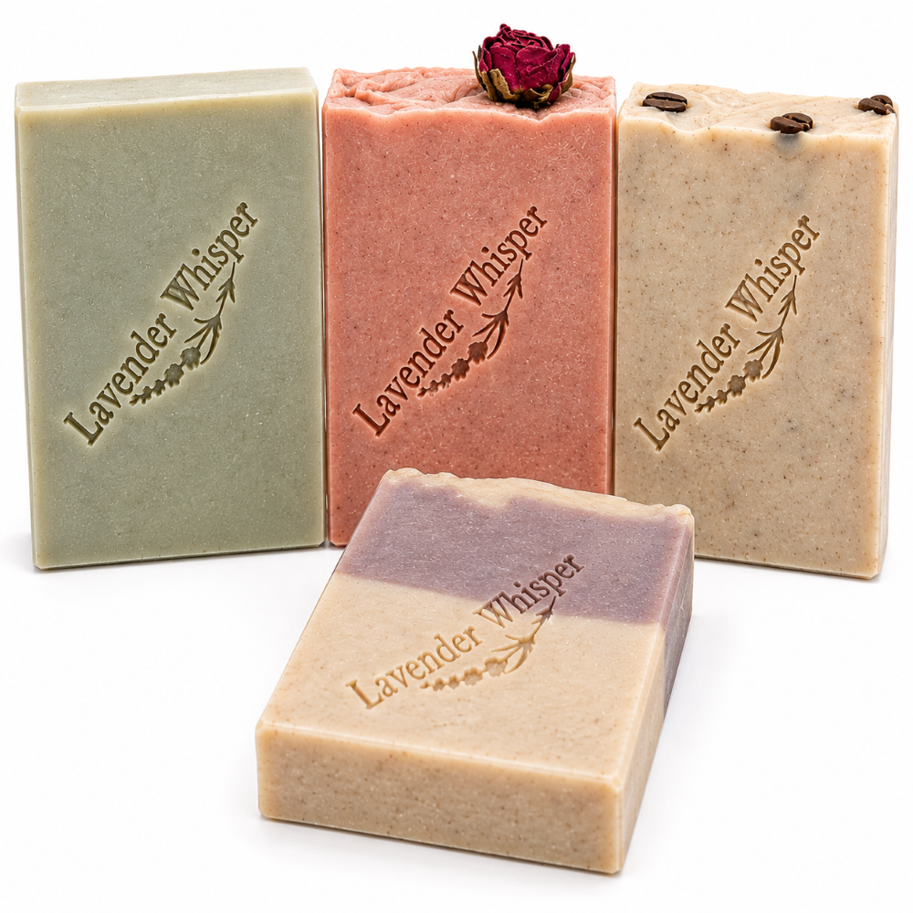 Curated Four artisan soap collection with four handcrafted Lavender Whisper soap bars