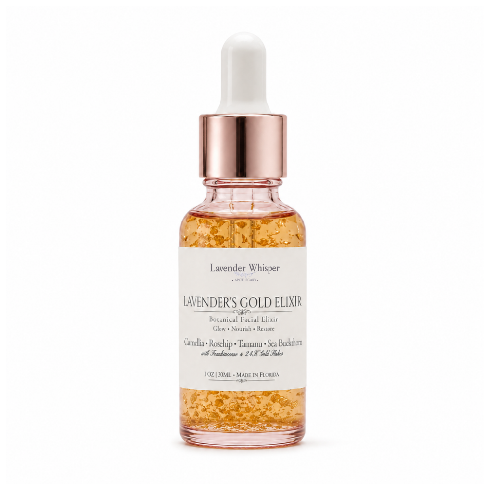 Lavender’s Gold Facial Elixir 24K botanical facial oil with gold flakes
