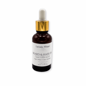 Lavender Whisper Natural Beard & Hair Oil in amber glass dropper bottle